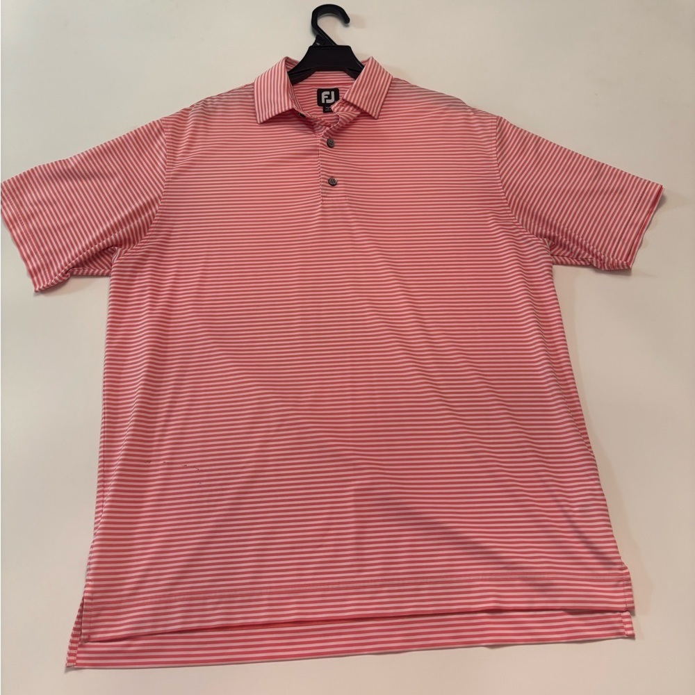 FootJoy Golf Polo Shirt Men’s Large Pink Coral Striped Performance ProDry